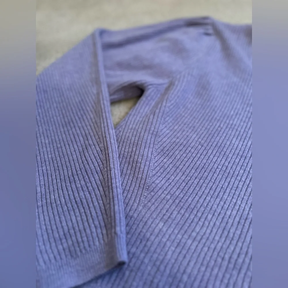 The Westside Kaia Purple Lavender Wool Cashmere Ribbed Knit Spring Sweater Large